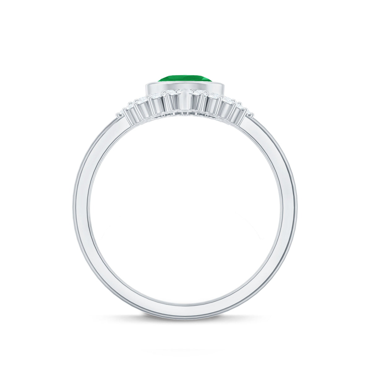 Natural Emerald Diamond Pear Shape Engagement Ring and Wedding Band Set