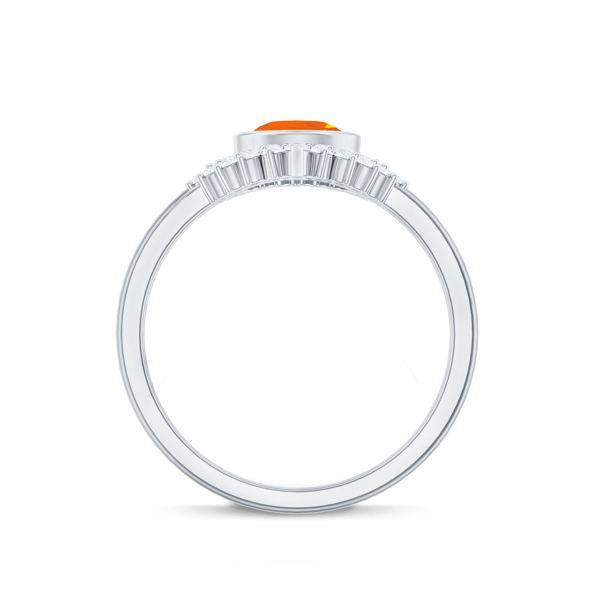 Real 0.6 Carat Fire Opal Teardrop Wedding Ring Set with Diamond Halo