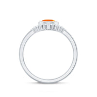 Real 0.6 Carat Fire Opal Teardrop Wedding Ring Set with Diamond Halo