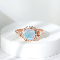 Real Cushion Cut Ethiopian Opal Antique Looking Engagement Ring with Diamond