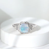 Real Cushion Cut Ethiopian Opal Antique Looking Engagement Ring with Diamond