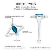 0.7 Carat Marquise Cut London Blue Topaz Cocktail Ring with Diamond