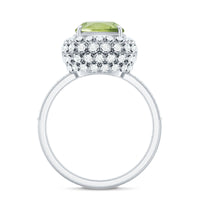 Antique Style 2 Carat Cushion Cut Peridot Engagement Ring with Moissanite Halo