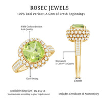 Antique Style 2 Carat Cushion Cut Peridot Engagement Ring with Moissanite Halo
