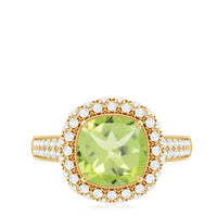 Antique Style 2 Carat Cushion Cut Peridot Engagement Ring with Moissanite Halo