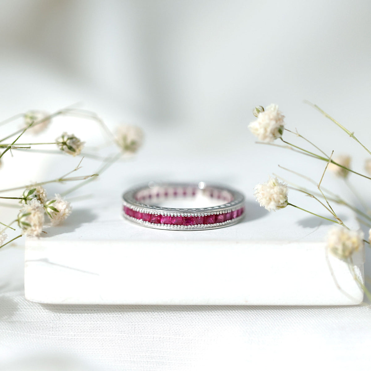 Genuine Princess Cut Ruby Eternity Wedding Ring for Women