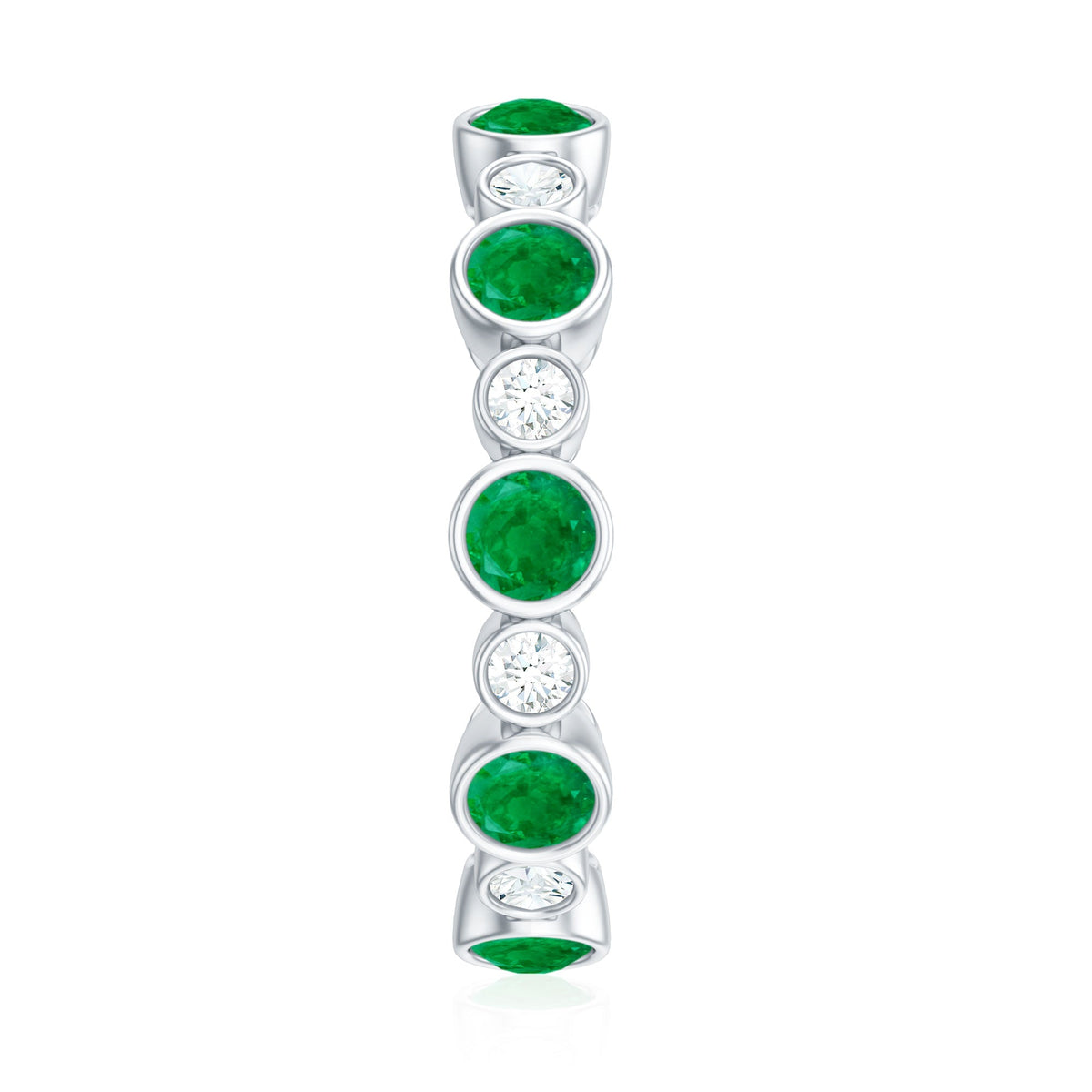 Bezel Set Round Emerald and Diamond Eternity Wedding Band