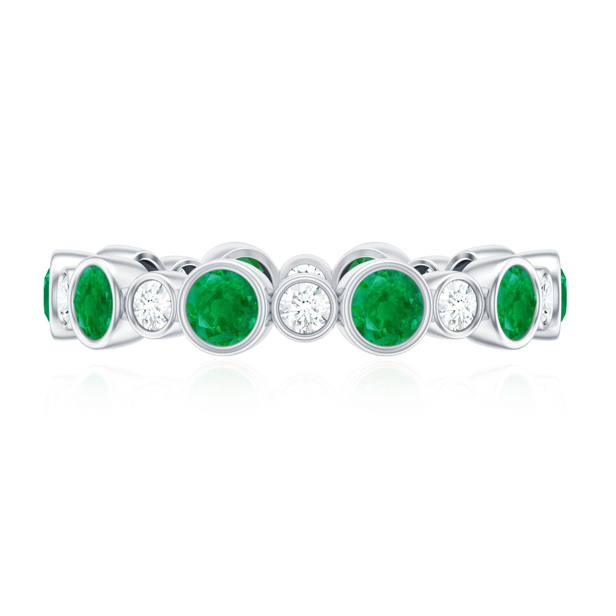 Bezel Set Round Emerald and Diamond Eternity Wedding Band