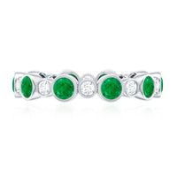 Bezel Set Round Emerald and Diamond Eternity Wedding Band