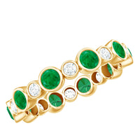 Bezel Set Round Emerald and Diamond Eternity Wedding Band