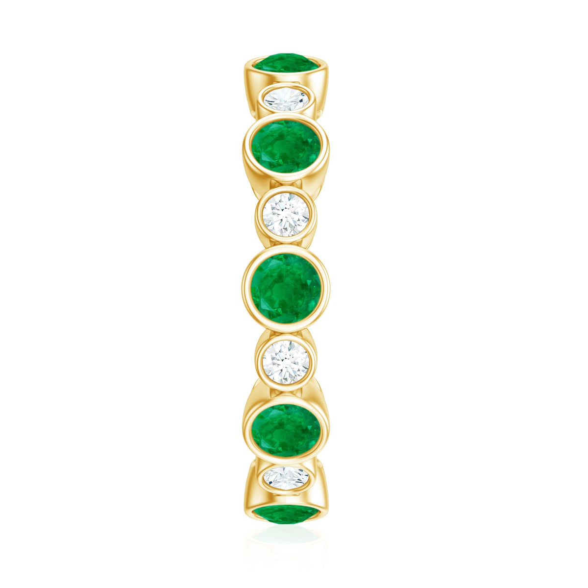 Bezel Set Round Emerald and Diamond Eternity Wedding Band