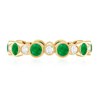 Bezel Set Round Emerald and Diamond Eternity Wedding Band