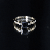 Certified 1 Carat Lab Grown Black and White Diamond Princess Cut Engagement Ring