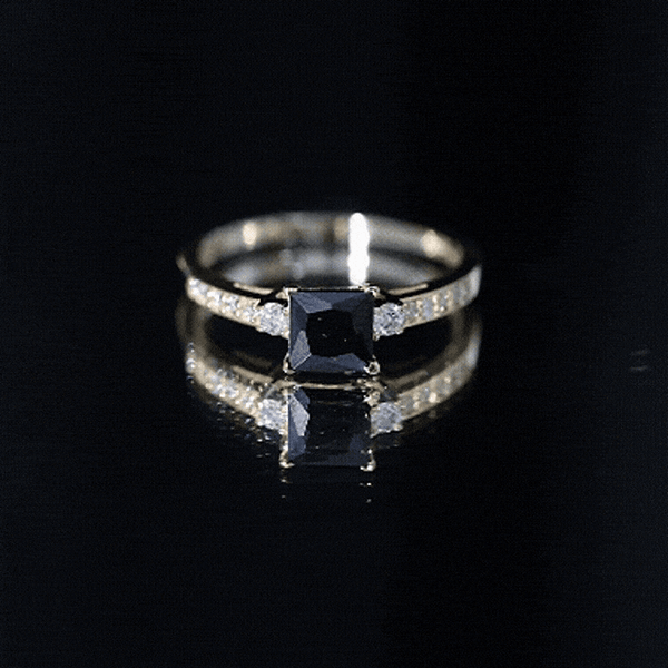 Certified 1 Carat lab-grown black and white diamond princess cut engagement ring by Rosec Jewels, showcasing the elegant design and sparkle.