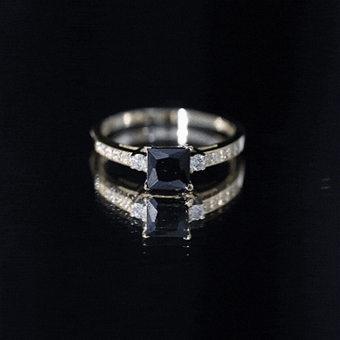 Certified 1 Carat lab-grown black and white diamond princess cut engagement ring by Rosec Jewels, showcasing the elegant design and sparkle.