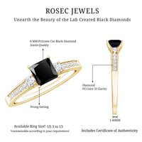 Certified 1 Carat Lab Grown Black and White Diamond Princess Cut Engagement Ring