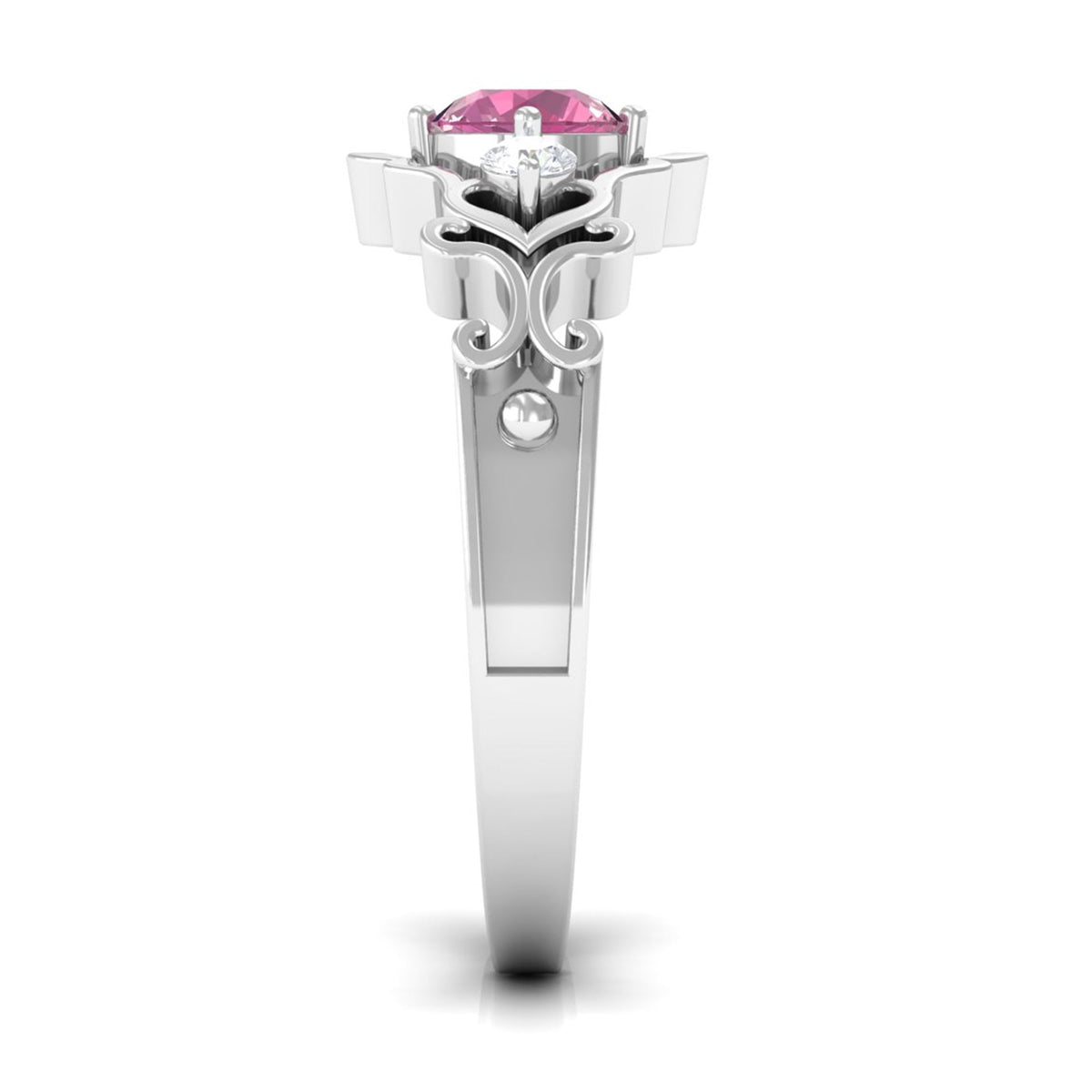 Pink Tourmaline and diamond cut-out antique ring by Rosec Jewels featuring a 0.50 CT pink gemstone and intricate vintage design.