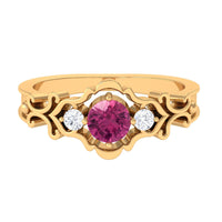 Rosec Jewels 0.50 CT pink tourmaline and diamond cut out antique ring with intricate detailing and vintage-inspired design.