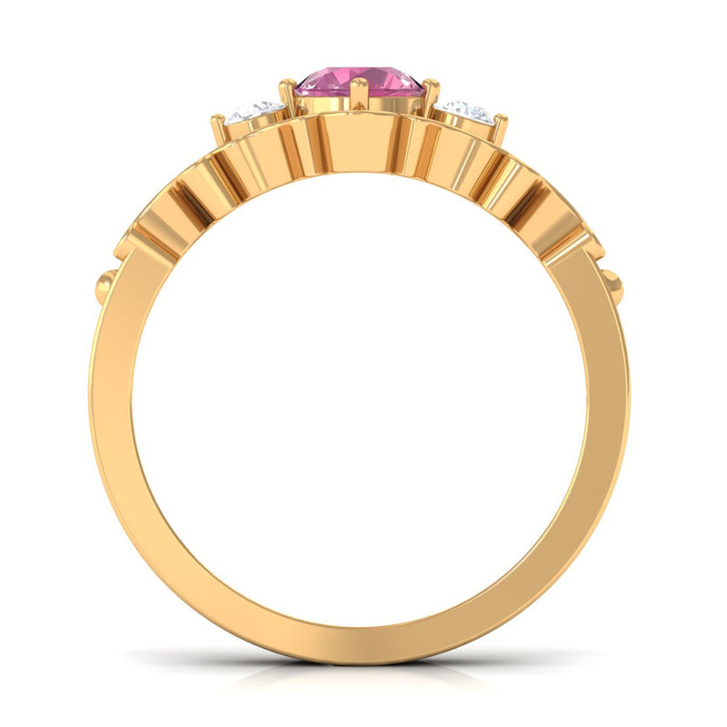 Rosec Jewels 0.50 CT pink tourmaline and diamond cut-out antique ring showing intricate design and craftsmanship.