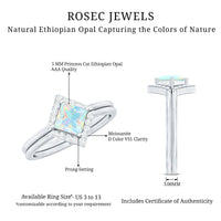 Natural Princess Cut Ethiopian Opal Engagement Ring with Diamond Enhancer