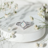 Natural Princess Cut Ethiopian Opal Engagement Ring with Diamond Enhancer