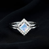 Natural Princess Cut Ethiopian Opal Engagement Ring with Diamond Enhancer