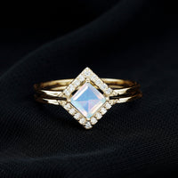Natural Princess Cut Ethiopian Opal Engagement Ring with Diamond Enhancer