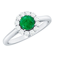 Round emerald and diamond engagement ring by Rosec Jewels, featuring a classic design with sparkling gemstones.