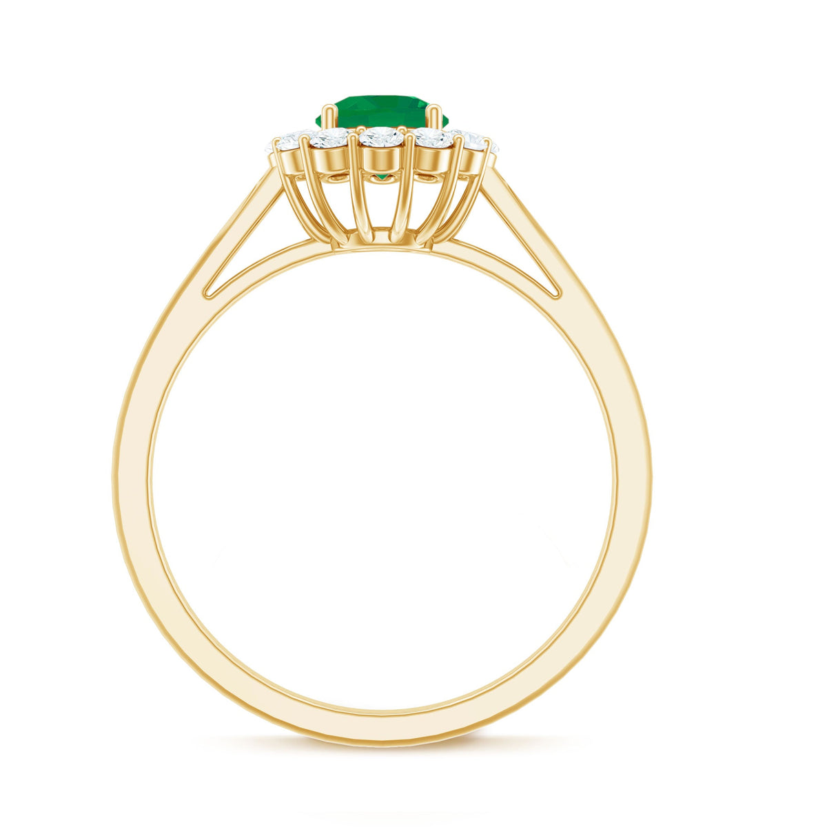Round emerald and diamond engagement ring from Rosec Jewels featuring a classic design with sparkling gemstones.