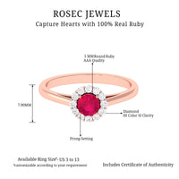 Natural 0.6 Carat Ruby Engagement Ring with Diamond Halo