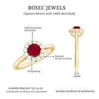 Natural 0.6 Carat Ruby Engagement Ring with Diamond Halo