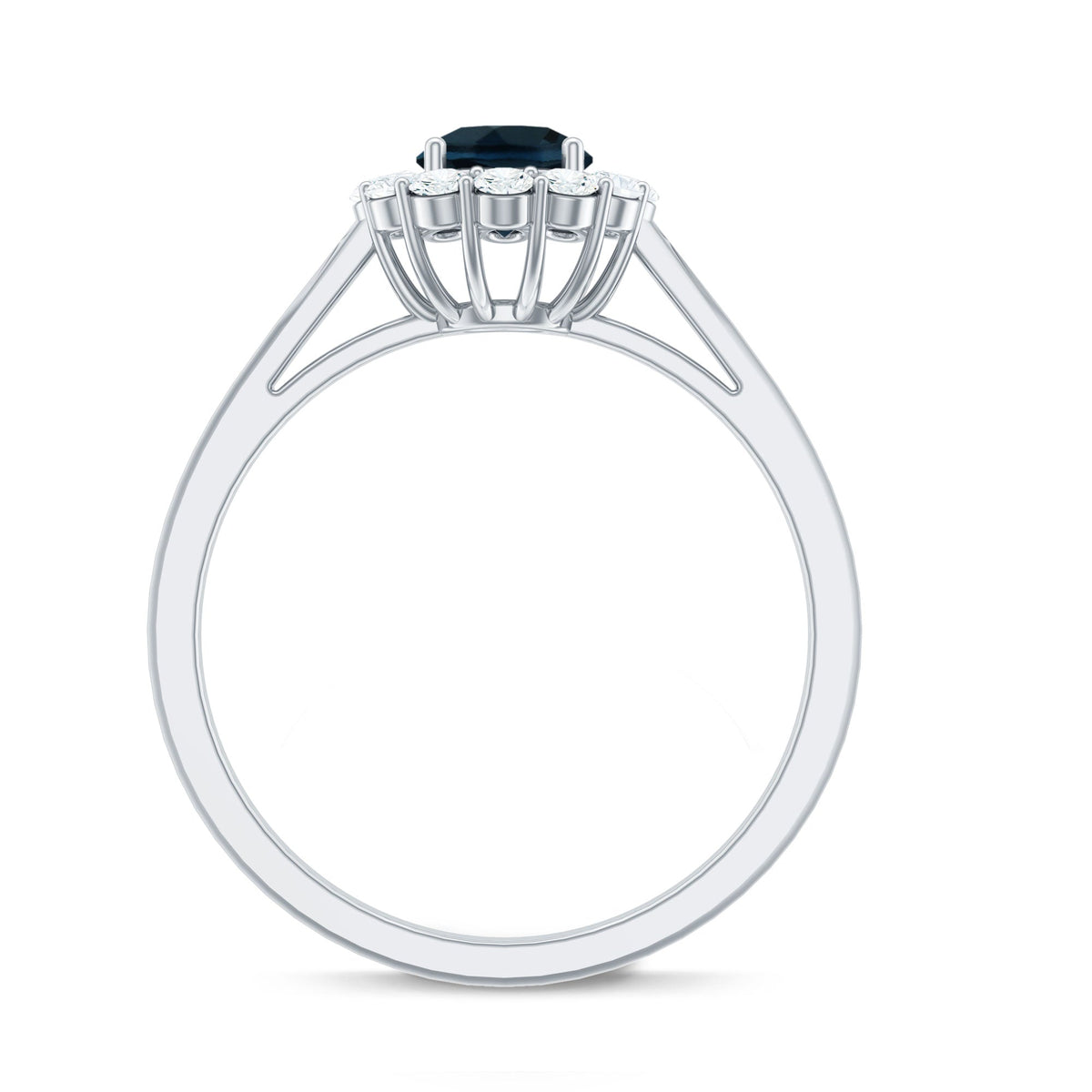 Certified London Blue Topaz and diamond halo engagement ring by Rosec Jewels featuring a central blue topaz stone surrounded by sparkling diamonds.