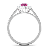 Rosec Jewels 0.75 CT pink tourmaline and diamond floating halo engagement ring with detailed band and sparkling stones.