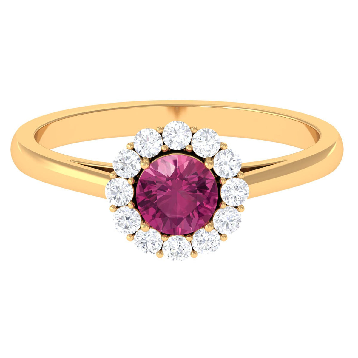 Rosec Jewels 0.75 CT pink tourmaline and diamond floating halo engagement ring with intricate band design.