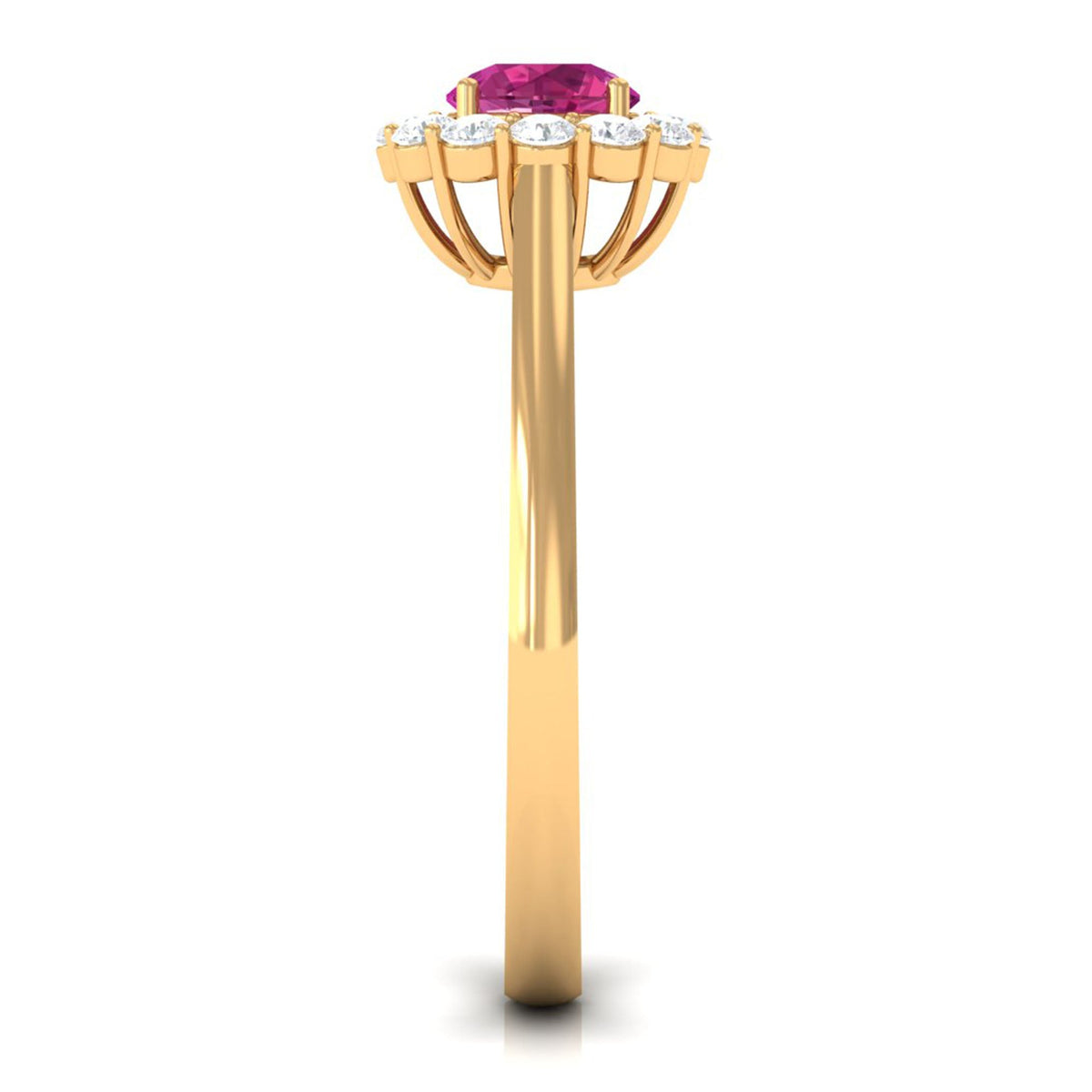 Rosec Jewels 0.75 CT pink tourmaline and diamond floating halo engagement ring with intricate band design.
