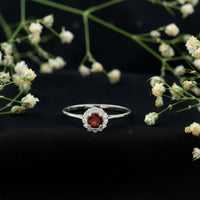Certified 2.3 carat real garnet engagement ring with diamond halo from Rosec Jewels, featuring a detailed gold band and elegant design.