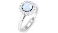1 CT Moonstone and Diamond floating halo engagement ring by Rosec Jewels, featuring a moonstone center and sparkling diamond accents.