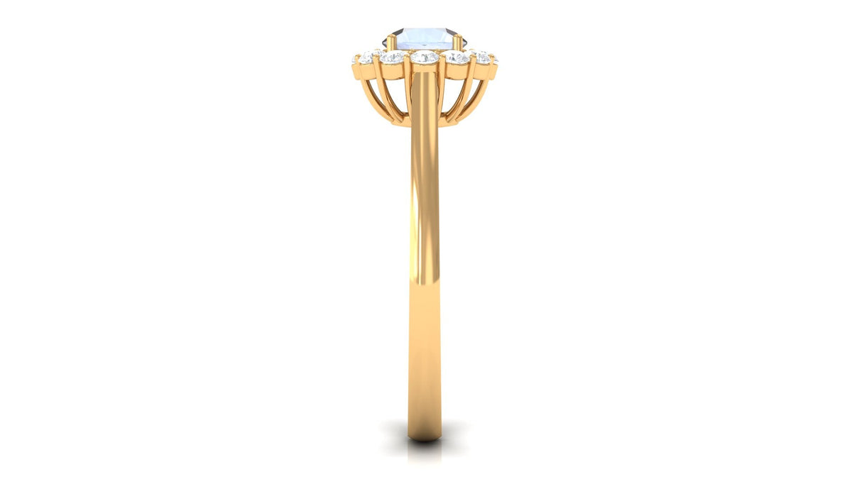 1 CT moonstone and diamond floating halo engagement ring from Rosec Jewels, featuring a round moonstone and sparkling diamonds.