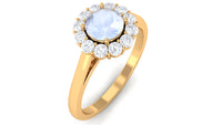 1 CT moonstone and diamond floating halo engagement ring by Rosec Jewels, showcasing the elegant center stone and sparkling halo design.