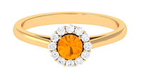Fire opal and diamond floating halo engagement ring from Rosec Jewels featuring a vibrant fire opal centerpiece and sparkling diamonds.