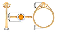 Rosec Jewels fire opal and diamond floating halo engagement ring with intricate setting and sparkling gemstones on a sleek band.