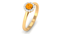 Rosec Jewels 1 CT fire opal and diamond floating halo engagement ring showcasing a vibrant fire opal center stone surrounded by sparkling diamonds.