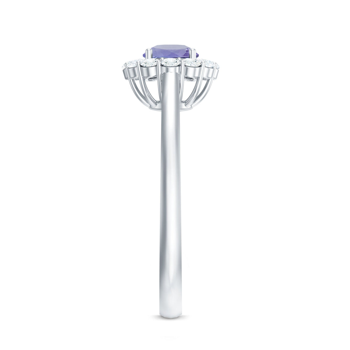 Genuine Tanzanite engagement ring with diamond halo, featuring a classic design and rose gold band from Rosec Jewels.