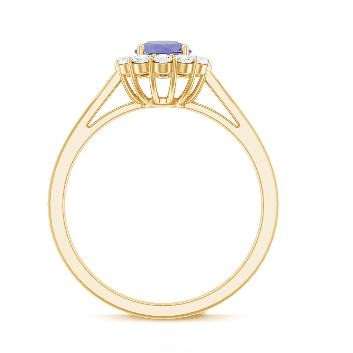 Genuine Tanzanite engagement ring with diamond halo, featuring a classic design from Rosec Jewels.