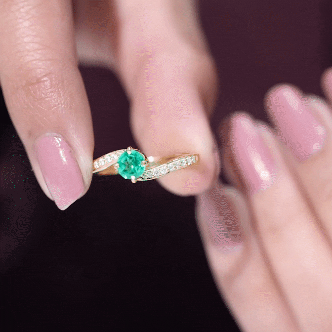 Certified 0.8 carat lab-grown emerald diamond bypass engagement ring by Rosec Jewels, showcasing yellow gold band and sparkling gemstones.