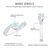Natural Certified Ethiopian Opal Solitaire Promise Ring with Bypass Shank