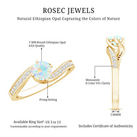Natural Certified Ethiopian Opal Solitaire Promise Ring with Bypass Shank