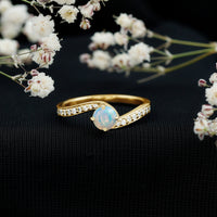 Natural Certified Ethiopian Opal Solitaire Promise Ring with Bypass Shank