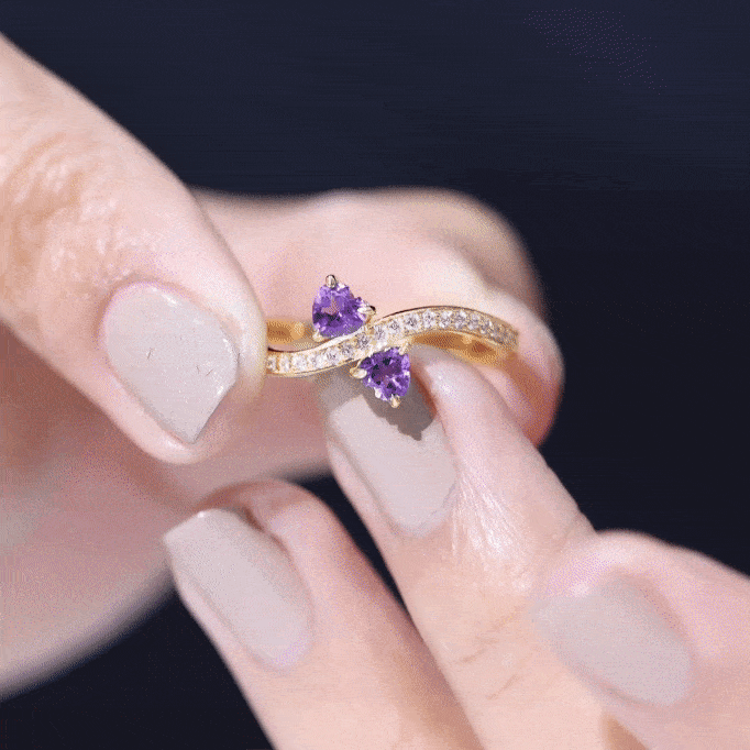 Natural heart-shaped amethyst engagement ring with diamond accents by Rosec Jewels, showcasing the elegant design and gemstone details.