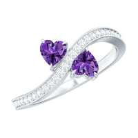 Natural heart-shaped amethyst engagement ring with diamond setting, crafted by Rosec Jewels, featuring a unique Toi Et Moi design.